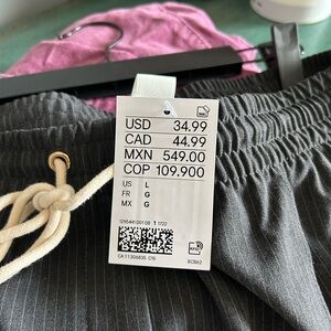 Gray Striped Drawstring Pants